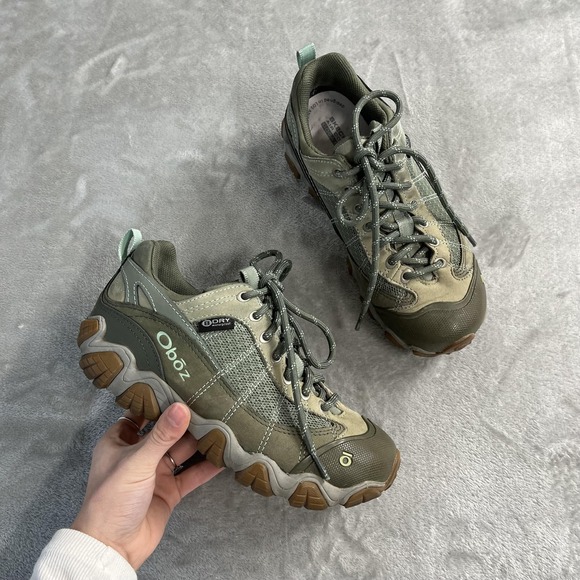 Oboz Footwear Shoes - Oboz Shoes Womens Size 7.5 Green Leather BDry Waterproof Hiking Trail Sneakers